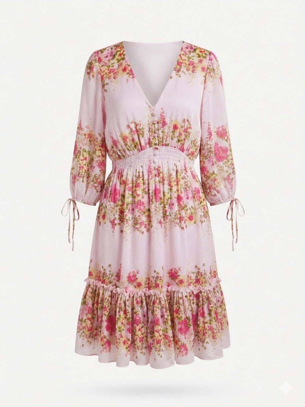 Taylor Pink Floral Pleated Mini Dress Cottagecore Fairycore Romantic-Sz 8